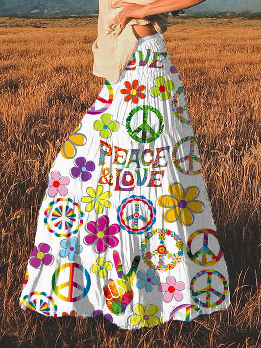 Vrouwen Vintage Hippie Art Print Pocket Stromende Rok