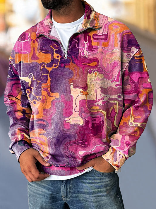 Gentleman Vintage kleurrijke onregelmatige kunstprint sweatshirt met ritssluiting