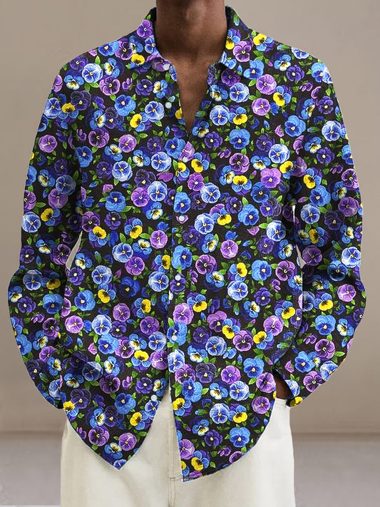 Gentleman Vintage multicolor klein bloemenkunstprint shirt met lange mouwen