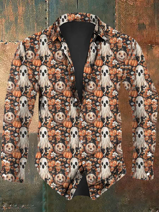 Halloween spookprint casual shirt met lange mouwen voor heren