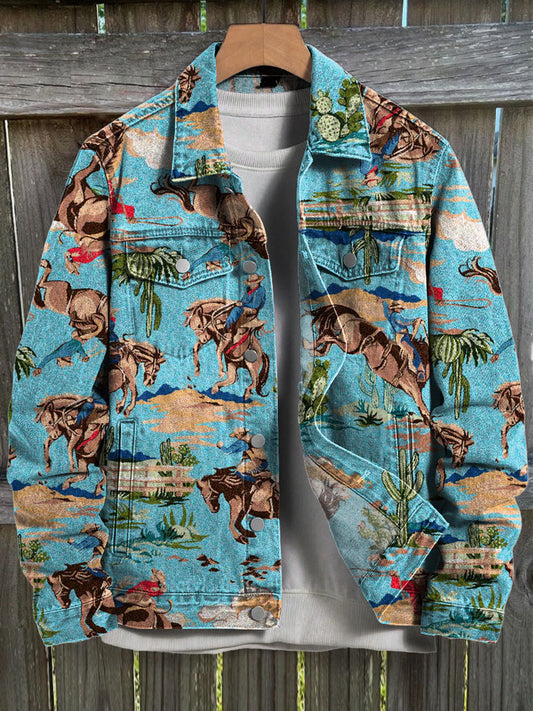 Vintage western paardenprint casual jack met lange mouwen