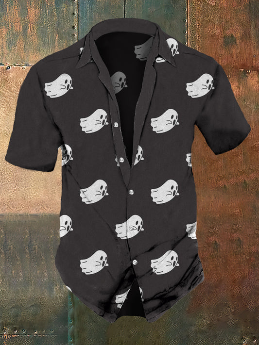 Retro donkere stijl spookprint casual vintage shirt voor heren