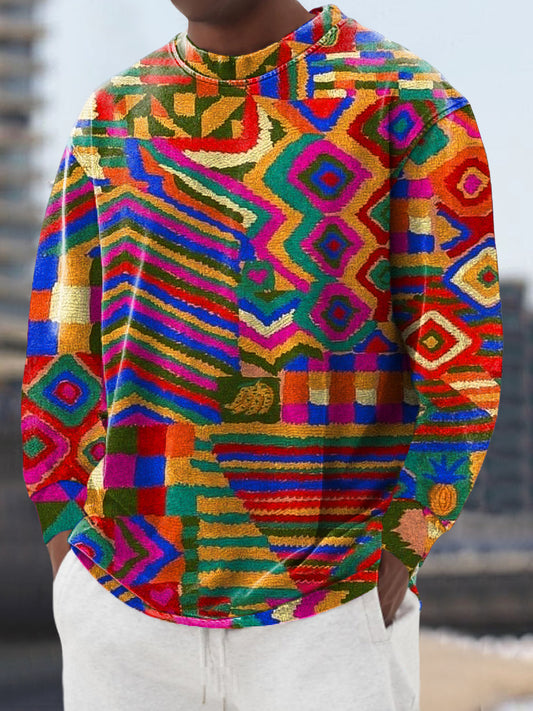 Gentleman Vintage Etnische Geometrische Kunst Print Crew Neck Pullover