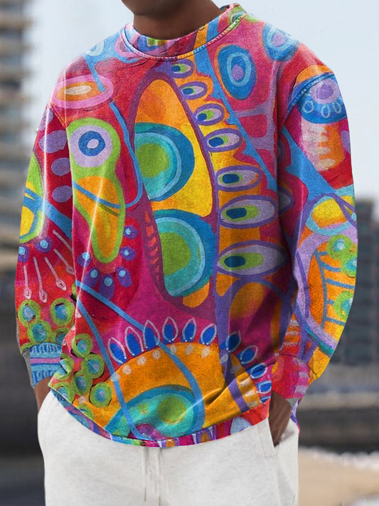 Gentleman Vintage abstract kleurrijk kunstprint pullover shirt met ronde hals