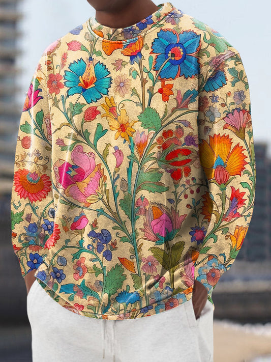 Gentleman Vintage Etnische Bloemenprint Crew Neck Pullover