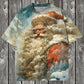 Unisex Vintage Santa Claus Art Illustratie Gedrukt Casual Katoenen T-shirt