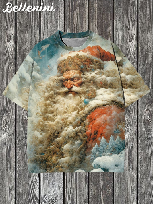 Unisex Vintage Santa Claus Art Illustratie Gedrukt Casual Katoenen T-shirt