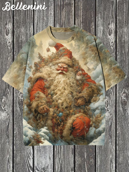 Unisex Vintage Santa Claus Art Illustratie Gedrukt Casual Katoenen T-shirt