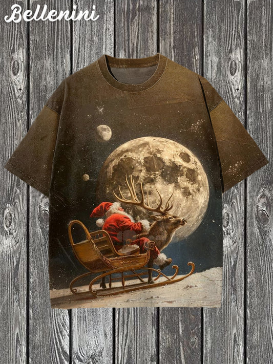 Unisex Vintage Santa Claus Art Illustratie Gedrukt Casual Katoenen T-shirt