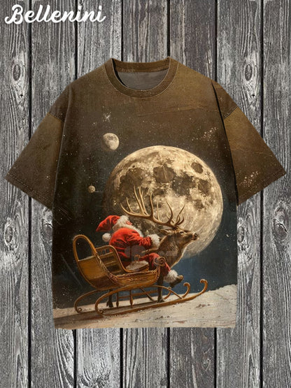 Unisex Vintage Santa Claus Art Illustratie Gedrukt Casual Katoenen T-shirt