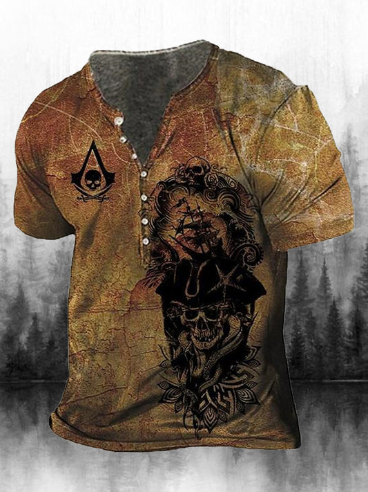 Heren Retro Western Art Print Ronde hals T-shirt Top