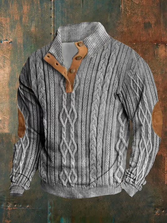 Retro-textuurpatroon bedrukt western vintage kraag buitensweatshirt met knoopsluiting