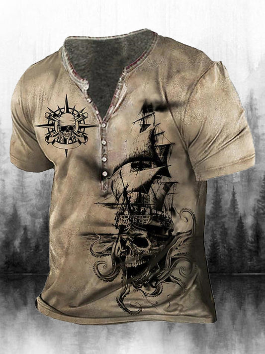 Heren Retro Western Art Print Ronde hals T-shirt Top