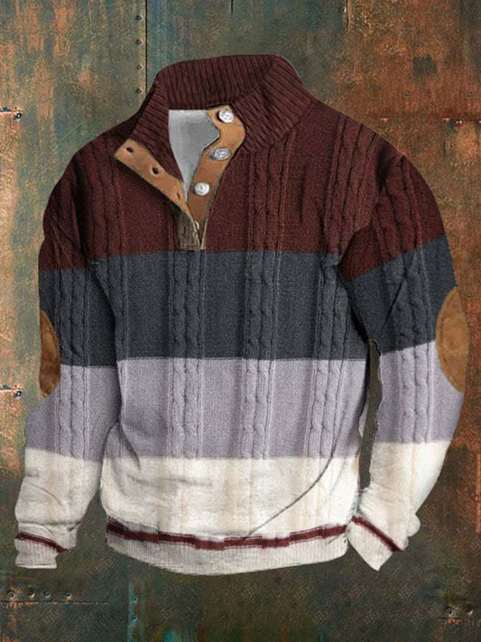 Retro-textuur kunst bedrukt western vintage kraag knoop buitensweatshirt