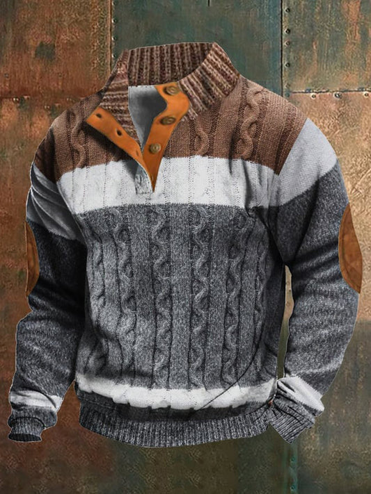 Retro-textuur kunst bedrukt western vintage kraag knoop buitensweatshirt