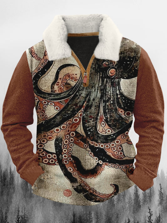 Troebele gotische kunst bedrukt western vintage dikke pluche kraag met rits buitensweatshirt