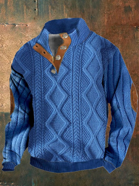 Retro-textuur kunst bedrukt western vintage kraag knoop buitensweatshirt