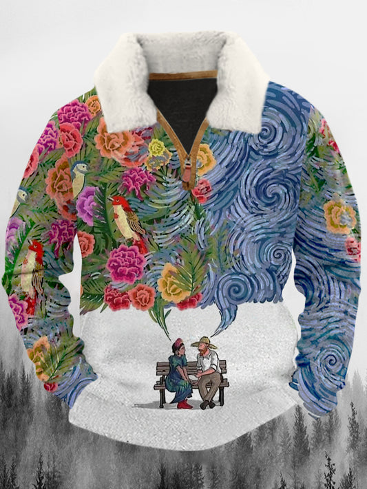 Troebele gotische kunst bedrukt western vintage dikke pluche kraag met rits buitensweatshirt