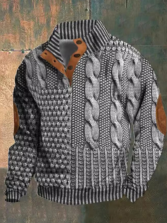 Retro-textuur kunst bedrukt western vintage kraag knoop buitensweatshirt