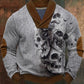 Retro troebele gotische kunst bedrukt western vintage Henry V-hals dik buitensweatshirt