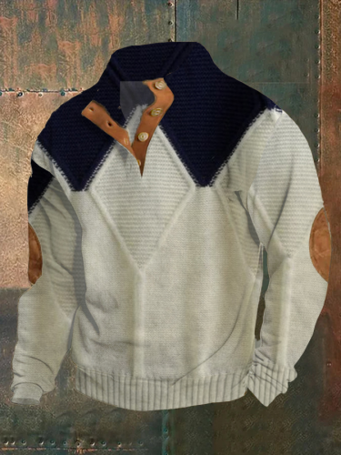 Retro-textuur kunst bedrukt western vintage kraag knoop buitensweatshirt