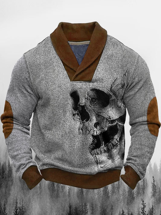 Retro troebele gotische kunst bedrukt western vintage Henry V-hals dik buitensweatshirt