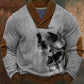 Retro troebele gotische kunst bedrukt western vintage Henry V-hals dik buitensweatshirt