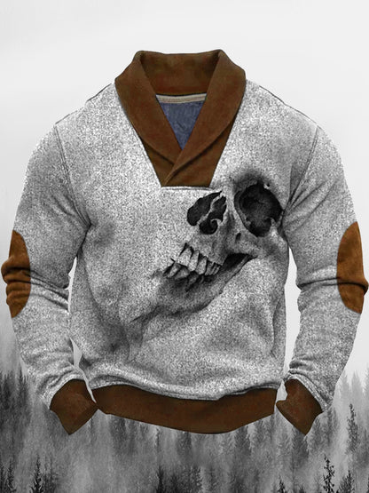 Retro troebele gotische kunst bedrukt western vintage Henry V-hals dik buitensweatshirt