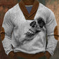 Retro troebele gotische kunst bedrukt western vintage Henry V-hals dik buitensweatshirt